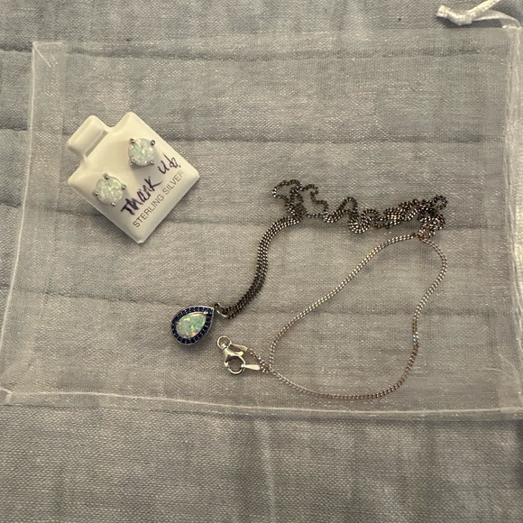 Sterling Silver Teardrop Opal Pendant with amethyst accents stones .  NWOT - Picture 2 of 14